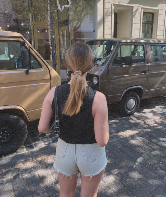 plastikfreier bio haargummi gots baumwoll musselin plasticfree naturkautschuk metallfrei greige