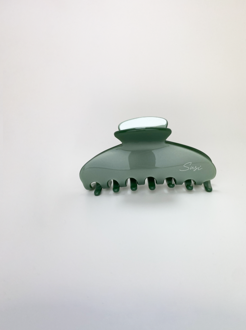 nachhaltige plastifreie Haarspange bio ohne plastik cellulose Haarklammer clawclip vegan grün salbei glossy qualität