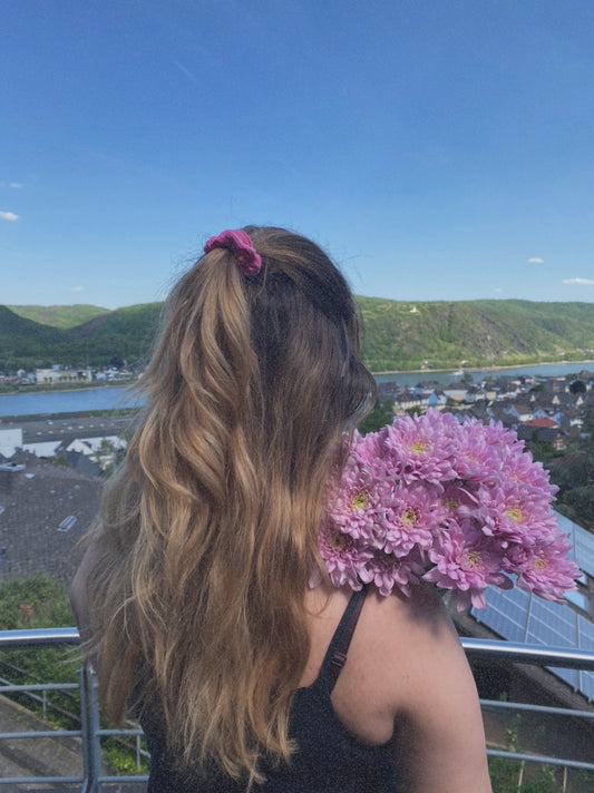 Hair Tie Ease Flamingo Pink Scrunchie Premium Hair Accessories | Sustainable Susi