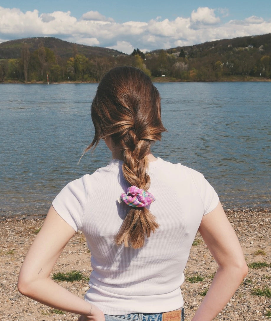 Haargummi, mehrfarbig kariert, rosa