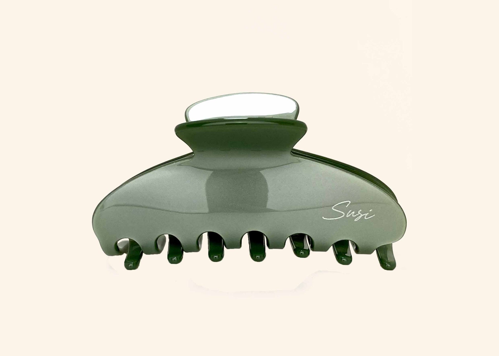 nachhaltige plastifreie Haarspange bio ohne plastik cellulose Haarklammer clawclip vegan grün salbei glossy qualität