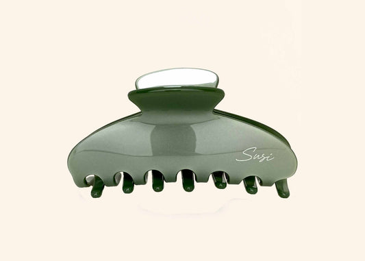 nachhaltige plastifreie Haarspange bio ohne plastik cellulose Haarklammer clawclip vegan grün salbei glossy qualität